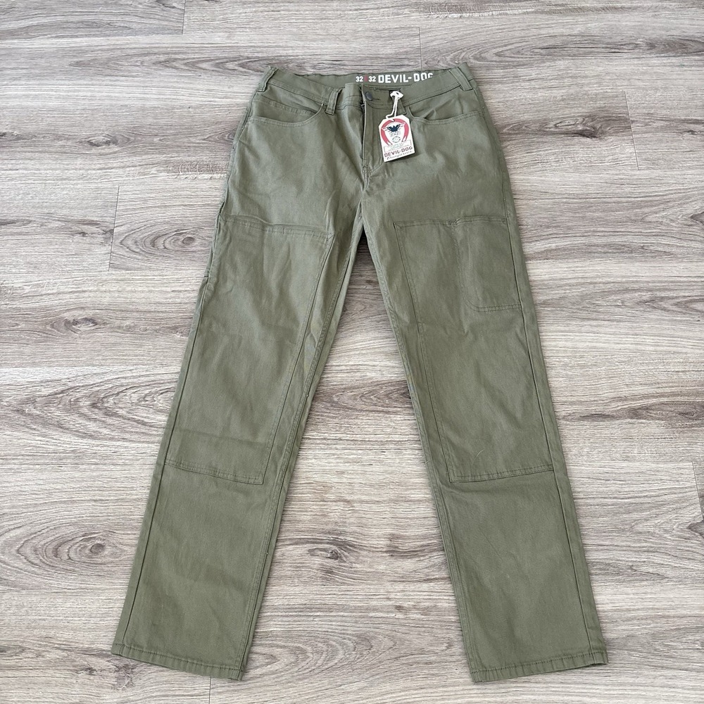 DEVIL DOG Dungarees Olive Green Camo Regular Carpenter Regular Jeans Mens 32x32